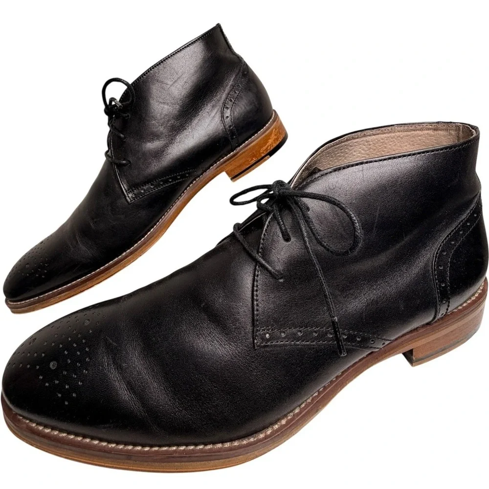 Johnston & Murphy Black Leather Chukka Boots Brogue Cap Toe Men’s 10M